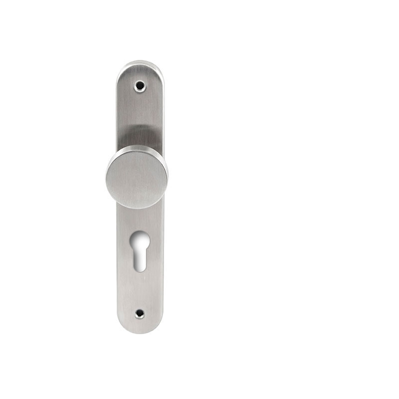 Hardbrass Knopkruk Piano RVS op ovaal langschild profielcilinder 72mm