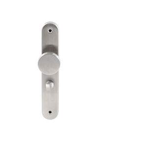 Hardbrass Knopkruk Piano RVS op ovaal langschild WC63mm met 8mm stift