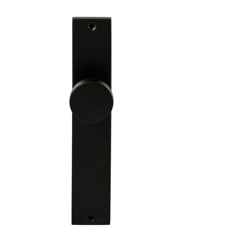 Hardbrass Knopkruk Piano Zwart op rechthoekig langschild blind