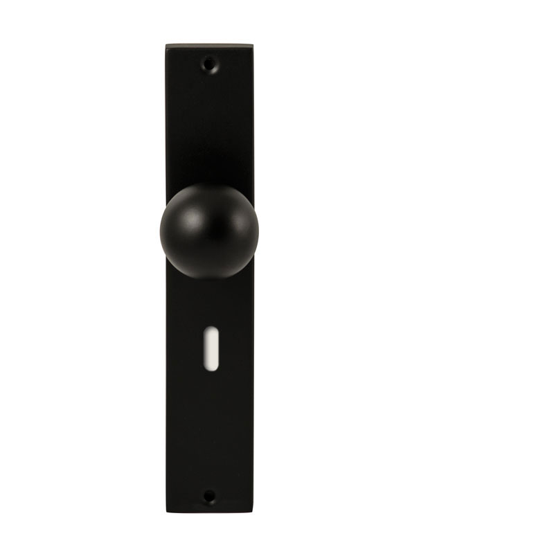 Hardbrass Knopkruk Sfera Zwart op rechthoekig langschild sleutel 72mm