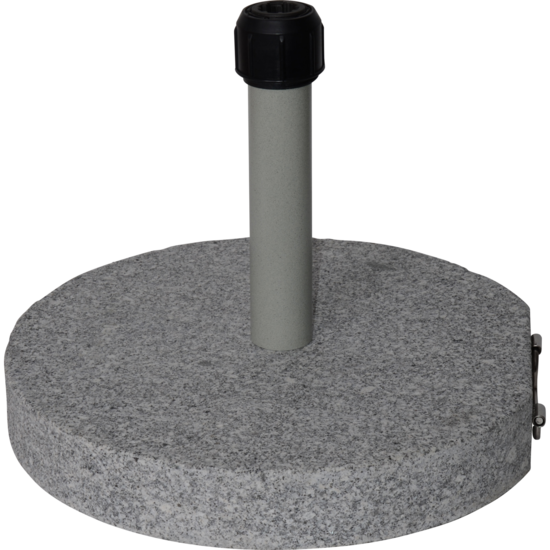Parasolvoet graniet, 40 kg, grijs met handgreep en wielen, rond.