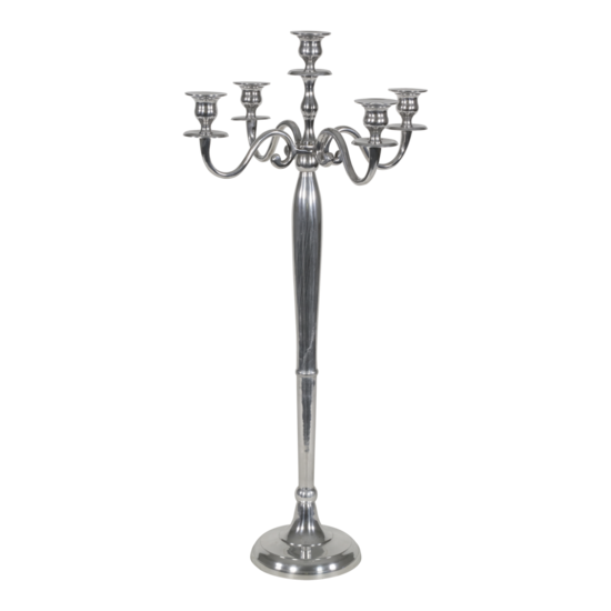 Kandelaar Classic gepolijst aluminium, 5-armig, 78 cm.