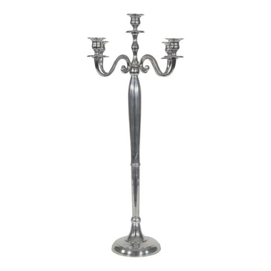Kandelaar Classic gepolijst aluminium, 5-armig, 78 cm. - Afbeelding 2