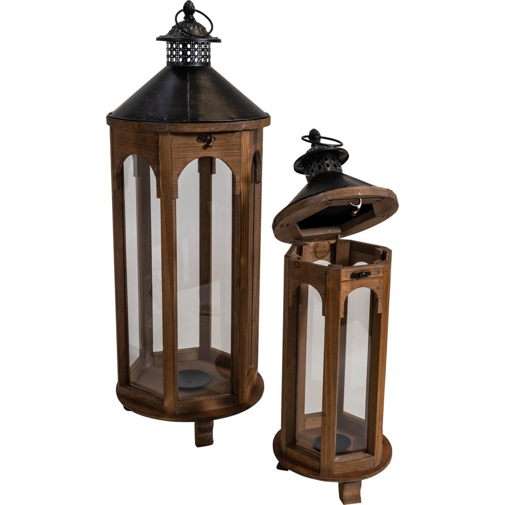 Windlicht Montenegro hout, set van 2 stuks