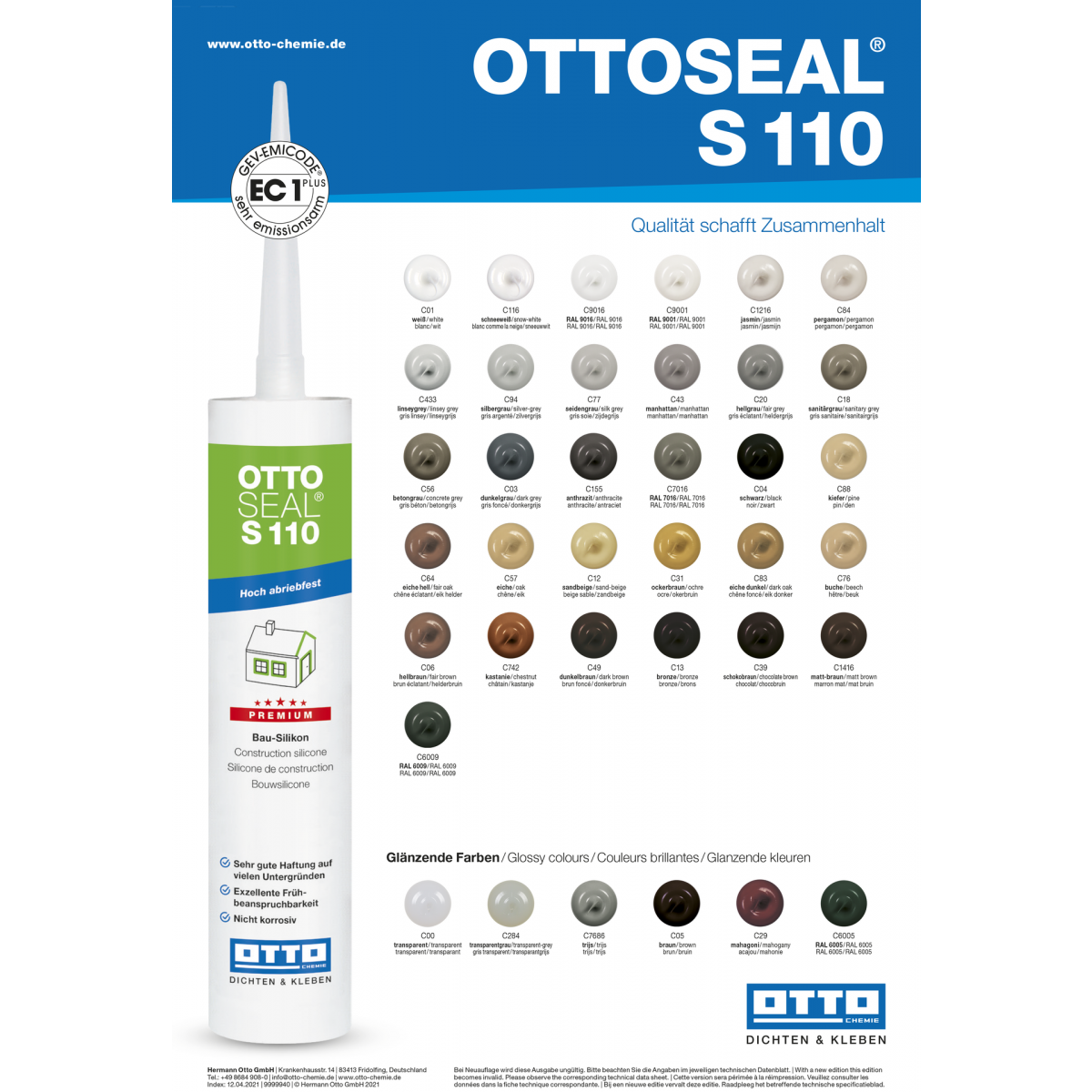 OTTO Ottoseal S110 Kleurenkaart