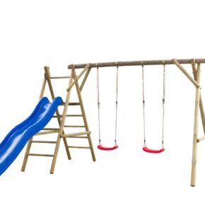 Houten speeltoestel schommel Nora compleet met glijbaan 450x375x220cm