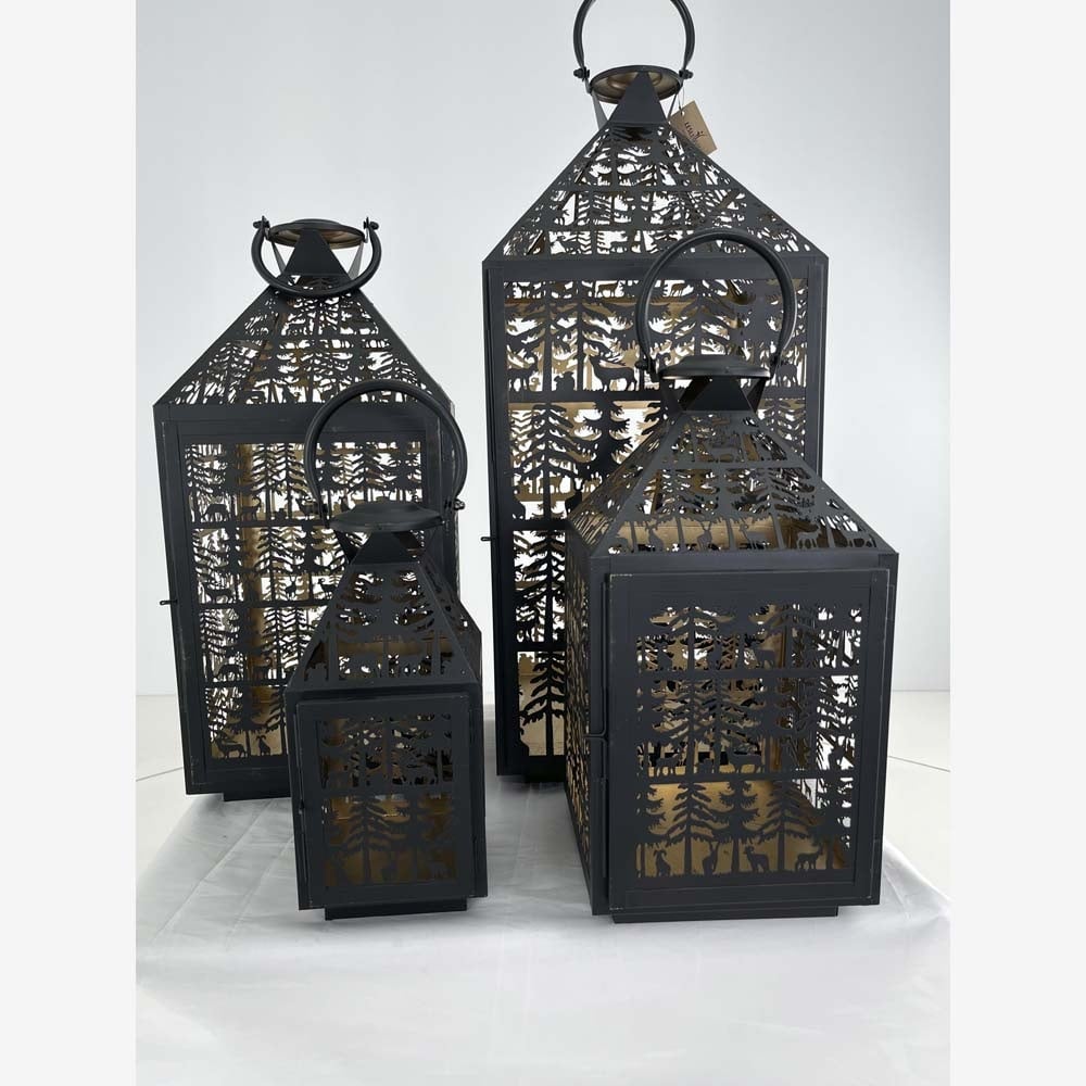 Windlicht Noël zwart/goud Set van 4 stuks