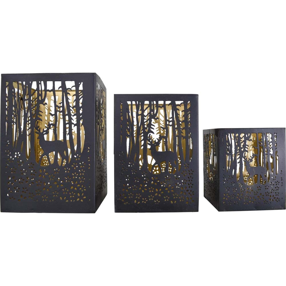 Windlicht A zwart/goud Set van 3 stuks