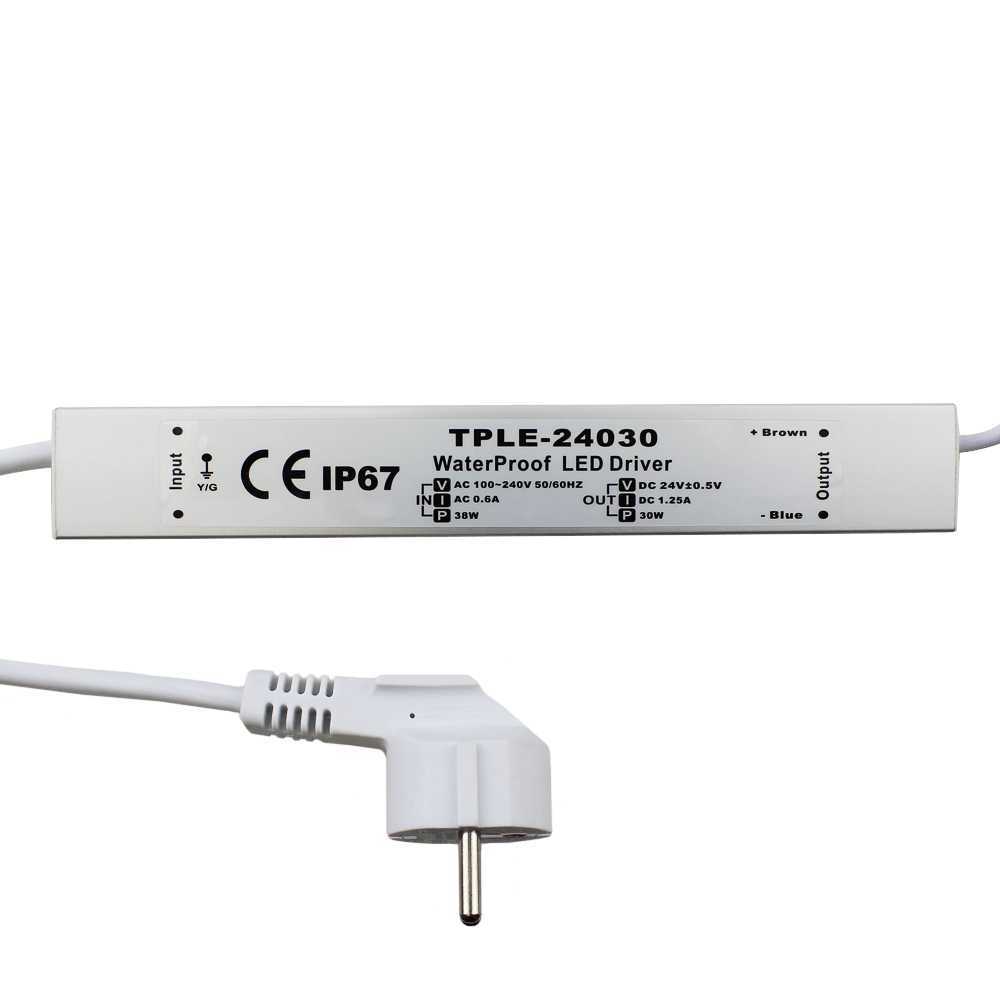 30 Watt - 24V / 1.25A waterdichte adapter voor led strips