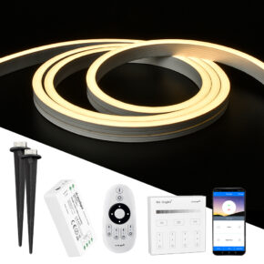 5 meter Neon LED flex Midi Recht Warm Wit - complete set neon verlichting met grondspiezen