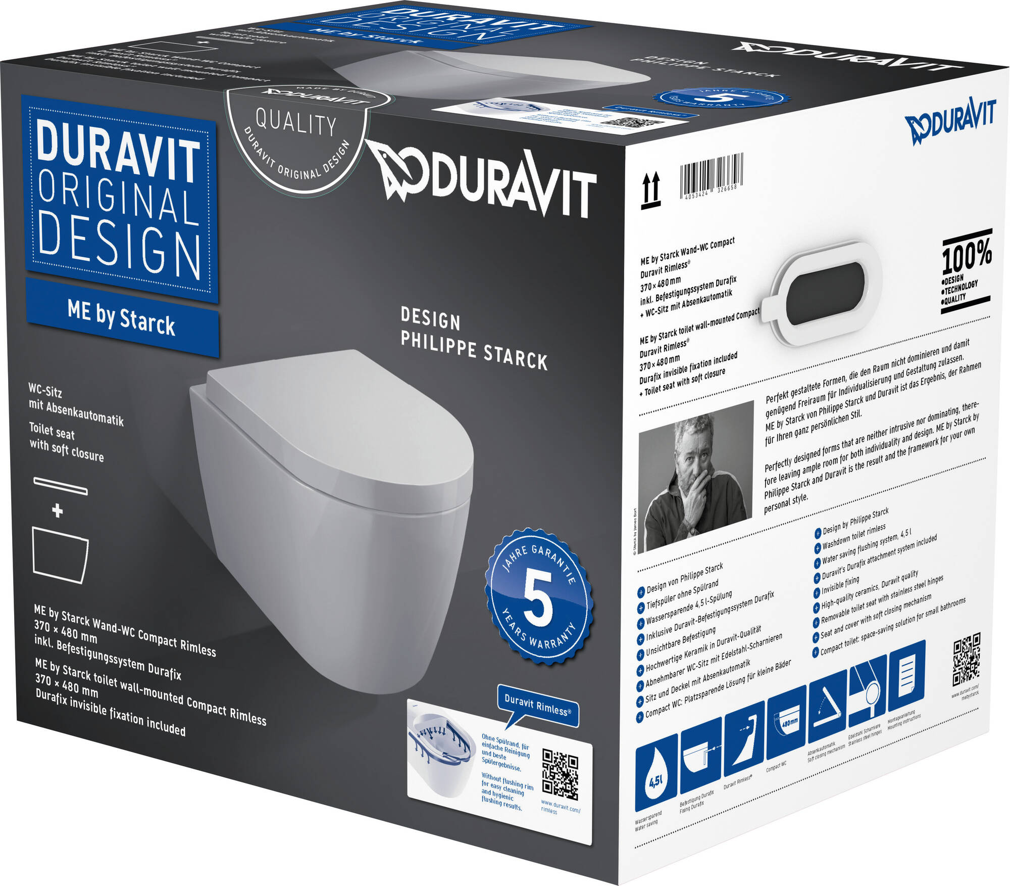 Duravit Me By Starck combipack toiletset compact en randloos Wit