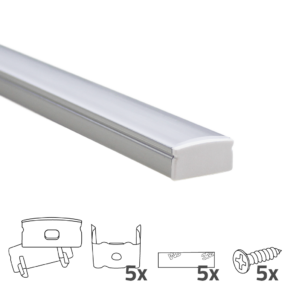 Aluminium ledstrip profiel opbouw 2M - 8 mm hoog - compleet met afdekkap