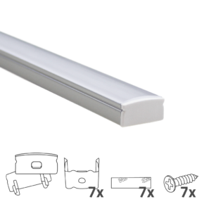 Aluminium ledstrip profiel opbouw 3M - 8 mm hoog - compleet met afdekkap