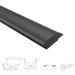 Aluminium ledstrip profiel zwart inbouw 4M - breed en laag - compleet met afdekkap