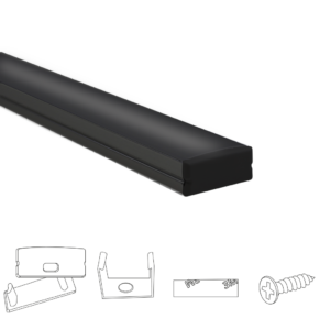 Aluminium ledstrip profiel zwart opbouw 4M - breed en laag - compleet met afdekkap