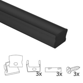 Aluminium ledstrip profiel zwart opbouw 2M - breed en hoog - compleet met afdekkap