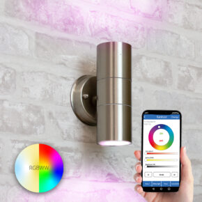 Aluminium up down wandlamp voor buiten met slimme Milight GU10 spot - Rond