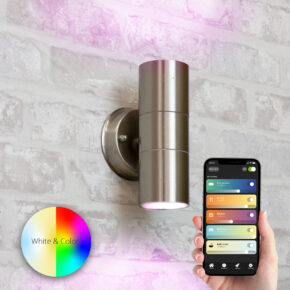 Aluminium up down wandlamp voor buiten met Zigbee GU10 spot - Rond