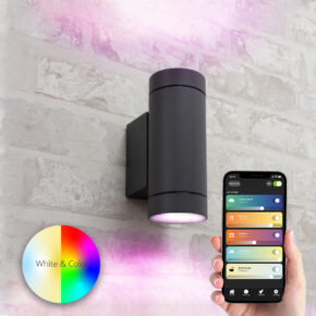 Antraciete up down wandlamp voor buiten met Zigbee GU10 spots - Rond