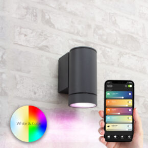Antraciete wandlamp voor buiten met Zigbee GU10 spot - Ronde downlight