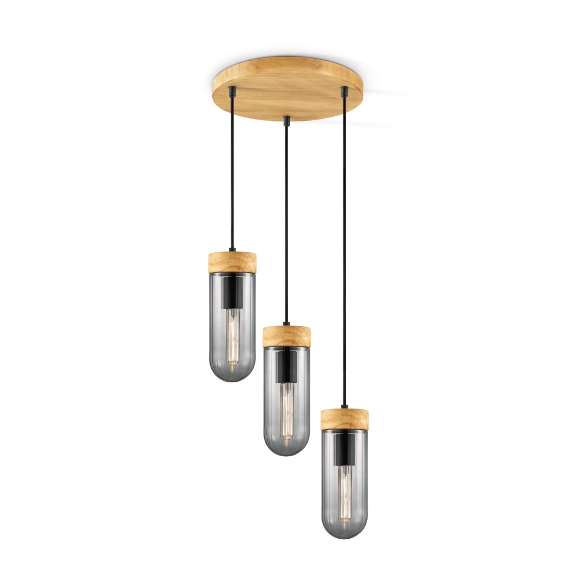 Home sweet home capri hanglamp 3L rond klein hout/glas