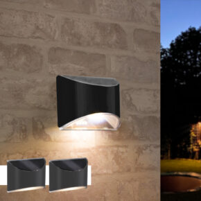 Solar wandlamp Quinn RVS zwart op zonne energie 2 stuks