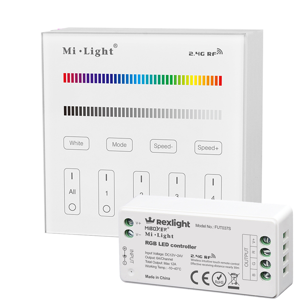 Touch panel RGB wandbediening inclusief controller draadloos op batterij