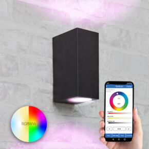 Zwarte up down wandlamp voor buiten met slimme Milight GU10 spot - Recht