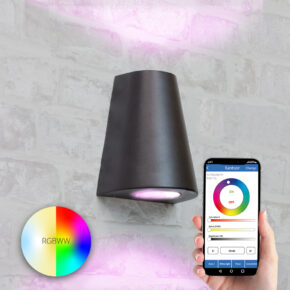 Zwarte up down wandlamp voor buiten met slimme Milight GU10 spots - Kegel vorm