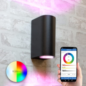 Zwarte up down wandlamp voor buiten met slimme Milight GU10 spots - Rond