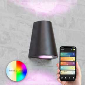 Zwarte up down wandlamp voor buiten met Zigbee GU10 spots - Kegel vorm