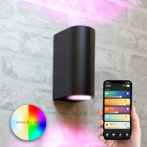 Zwarte up down wandlamp voor buiten met Zigbee GU10 spots - Rond