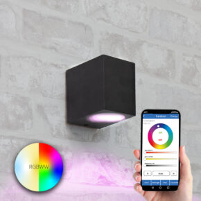Zwarte wandlamp voor buiten met slimme Milight GU10 spot - Recht