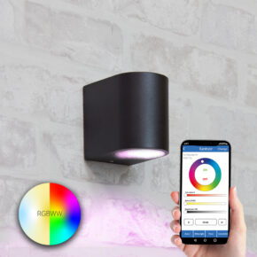 Zwarte wandlamp voor buiten met slimme Milight GU10 spot - Rond