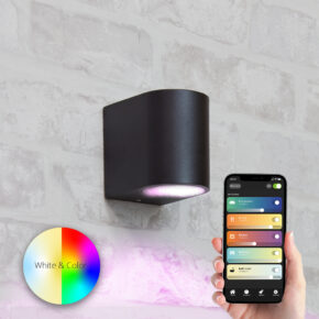 Zwarte wandlamp voor buiten met Zigbee GU10 spot - Rond